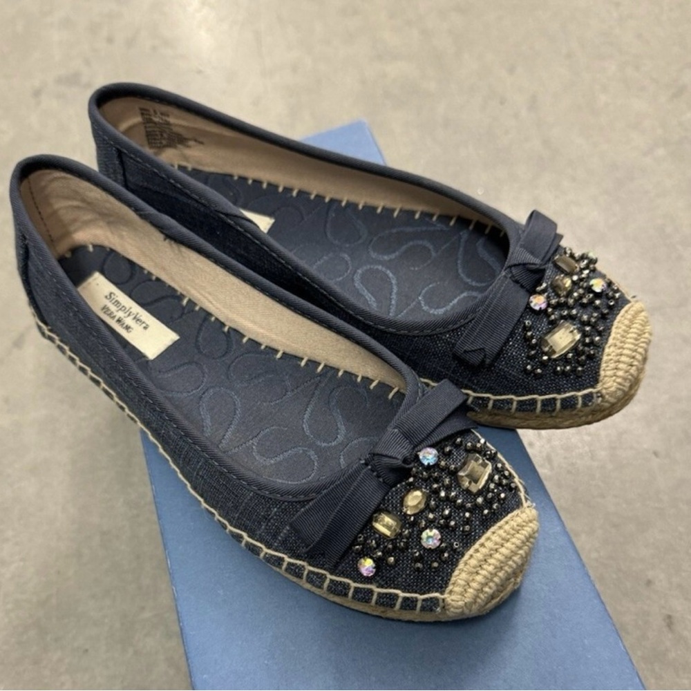 Vera Wang Navy Embellished Espadrille Flats - Picture 2 of 7